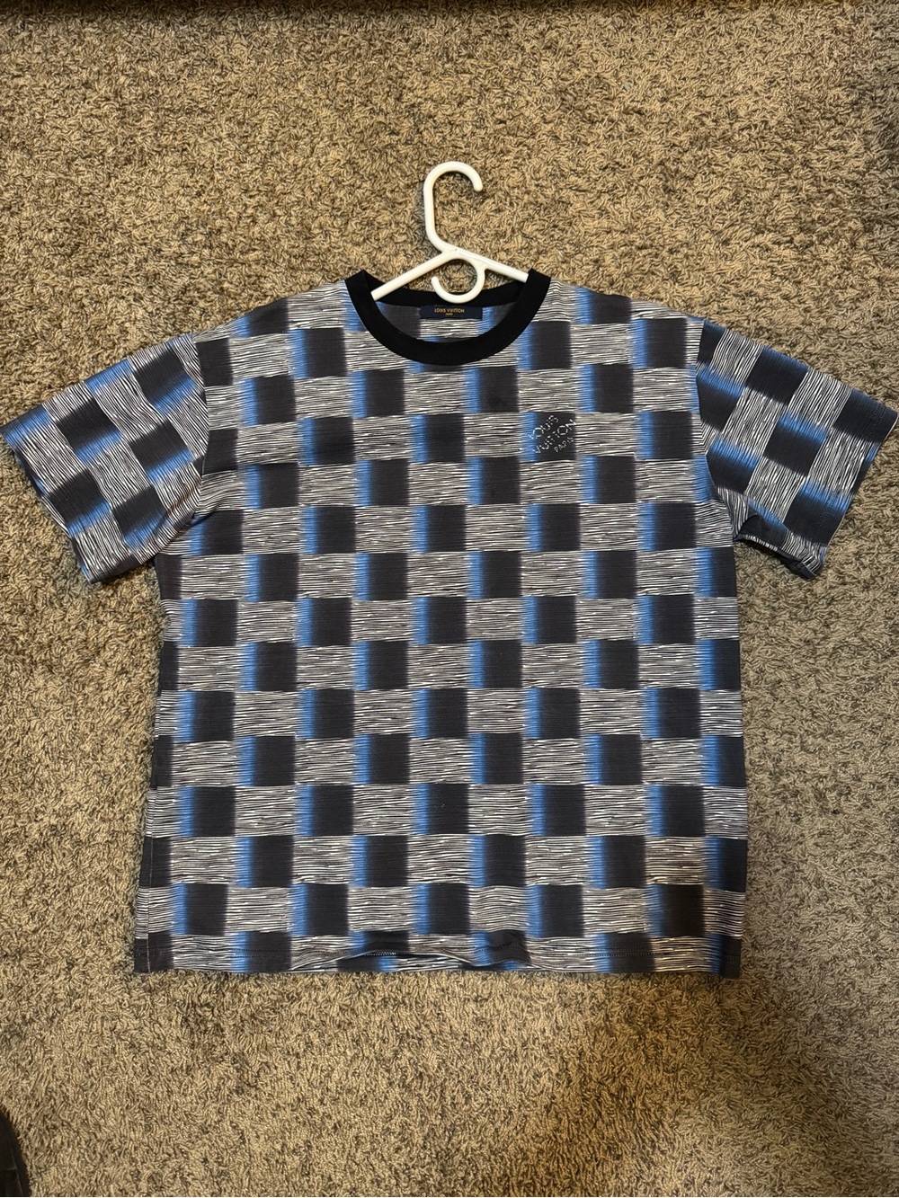 Louis Vuitton Blue and Black Checkerboard Short Sleeve Tee